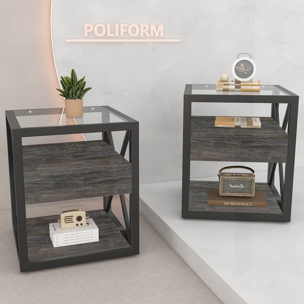 Modern Rustic Side Table with Versatile Storage