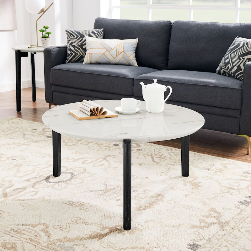 36" Modern Style Faux Marble Round Coffee Table