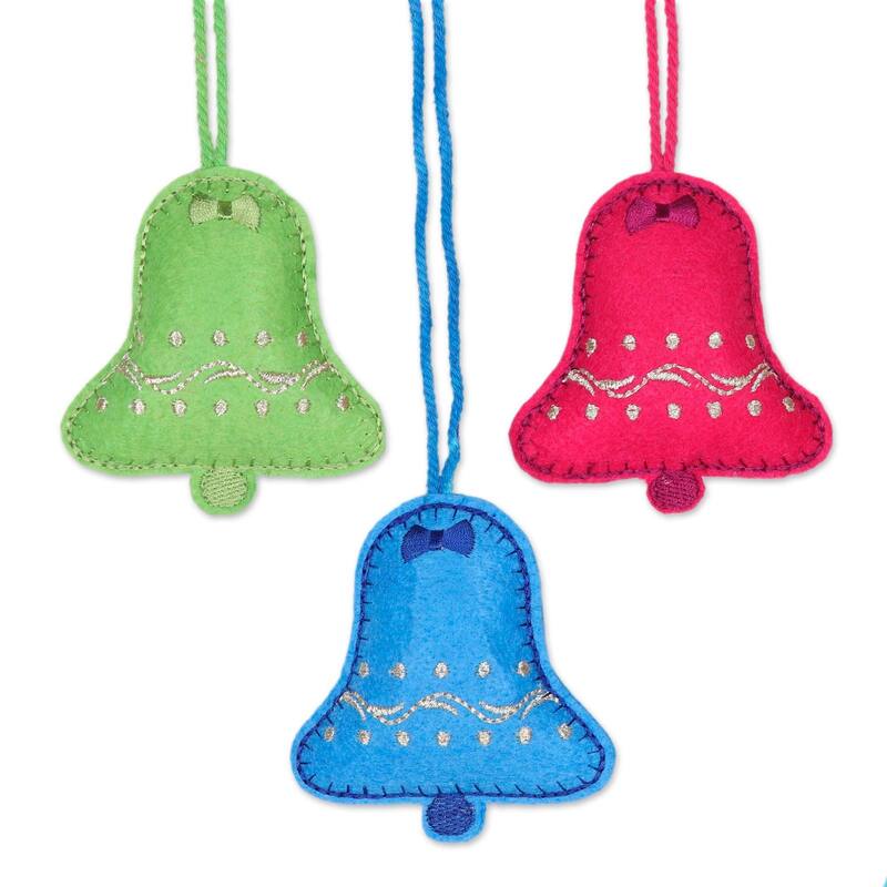 Novica Handmade Fascinating Bells Wool Felt Ornaments (Set Of 6)