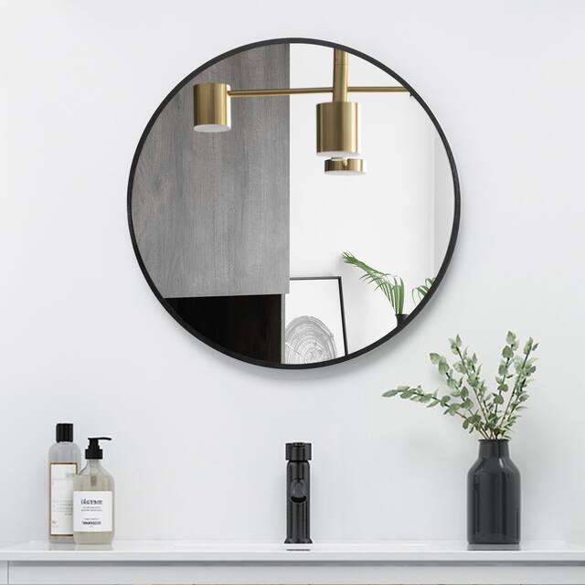 Neutypechic Modern Thin Frame Wall-Mounted Vanity Round Mirror - 20 - Black