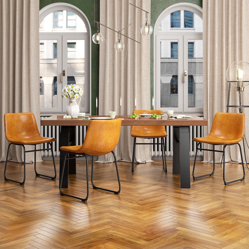Bar Stools Faux Leather Counter Stools with Back Armless Dining Chairs (Set of 2)