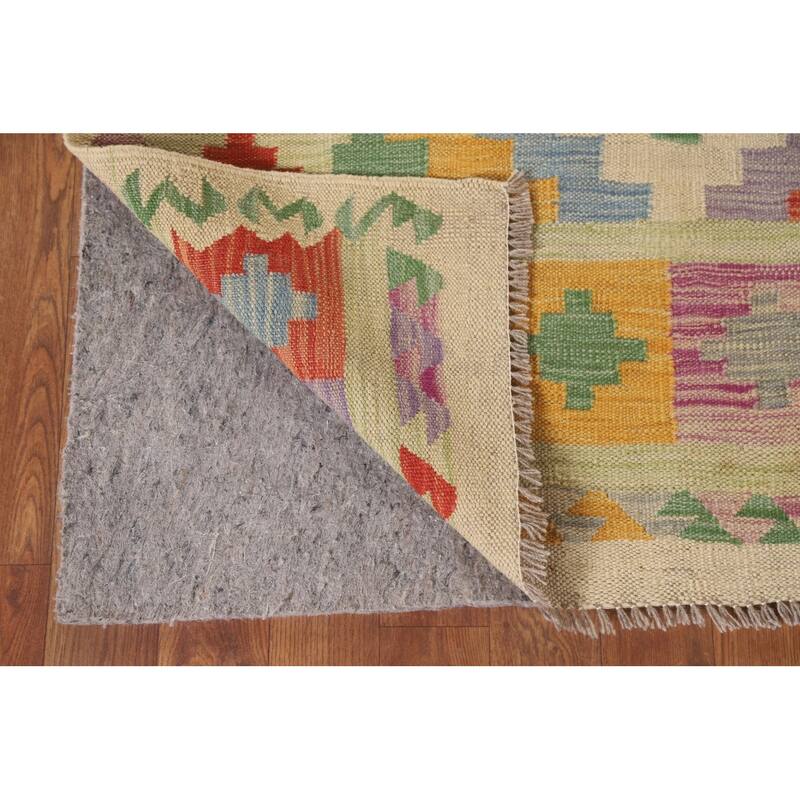 Hand Woven Oriental 100% Wool Carpet Southwestern Geometric Multi-Colored Kilim Area Rug - 6' 8'' X 4' 10''