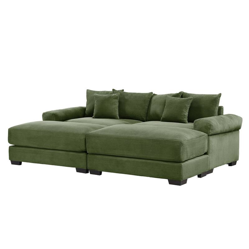 Roomfitters 92"/82.6" Oversized Modular Sectional Couch, Corduroy Cloud Sofa with 2 Ottomans