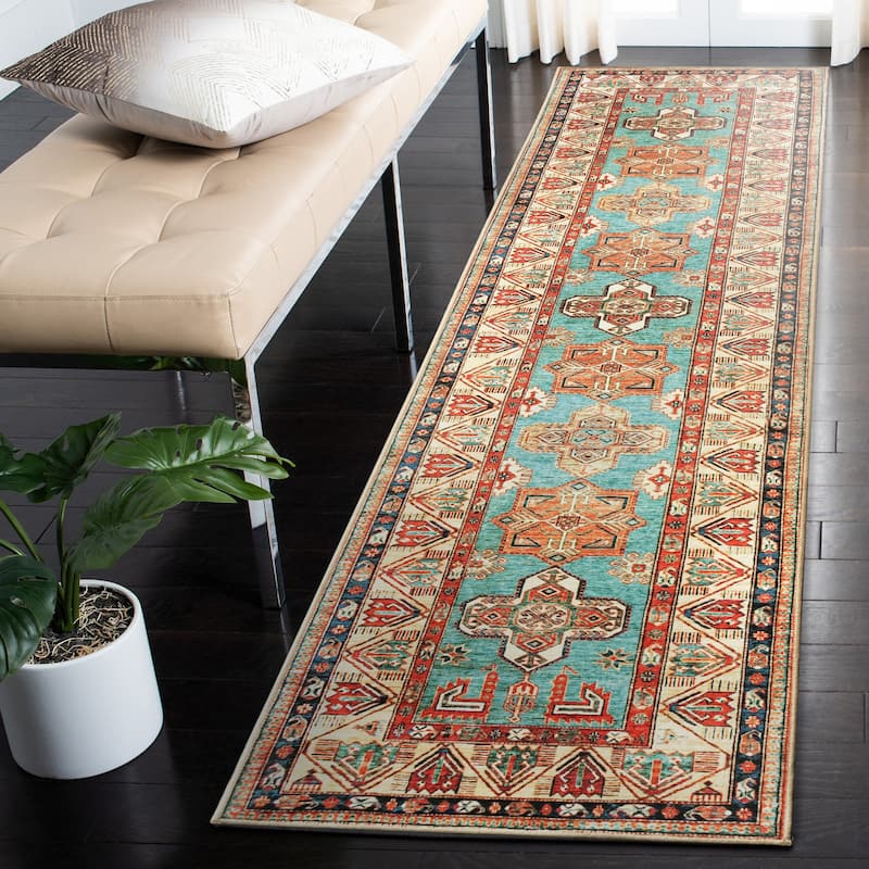My Magic Carpet Turquoise Machine Washable Area Rug - 2.5' X 10'