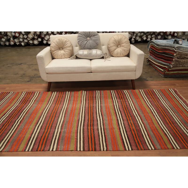 Hand Woven Oriental 100% Wool Carpet Southwestern Geometric Multi-Colored Kilim Runner Rug - 9' 4'' X 4' 5''