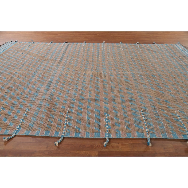 All-Over Striped Moroccan Oriental Area Rug Handmade Wool Carpet - 8'10" x 12'7"