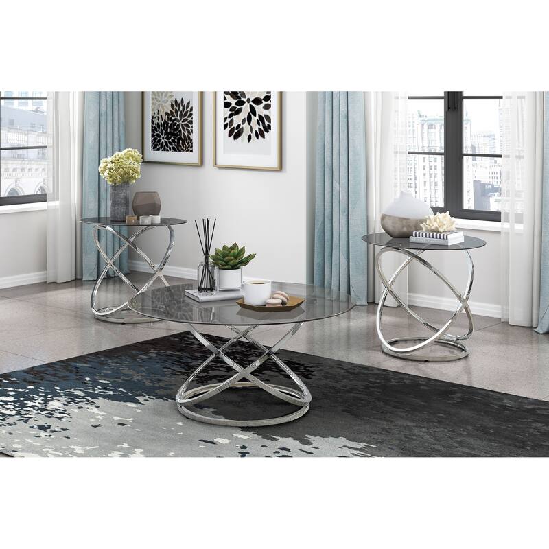Modern Luxury 3-piece Occasional Table Set Chrome Finish Metal Cocktail Table End Tables Tempered Glass Top