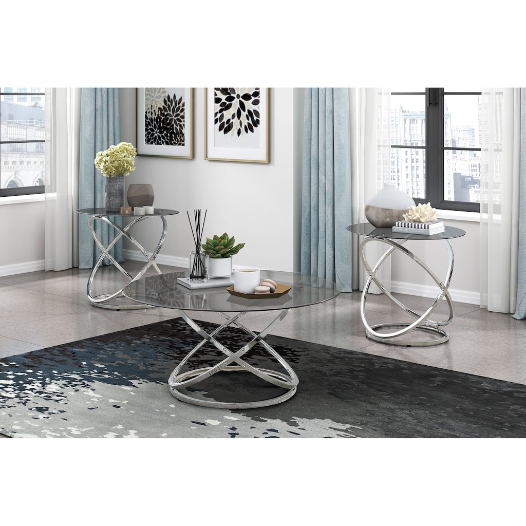 Modern Luxury 3-piece Occasional Table Set Chrome Finish Metal Cocktail Table End Tables Tempered Glass Top