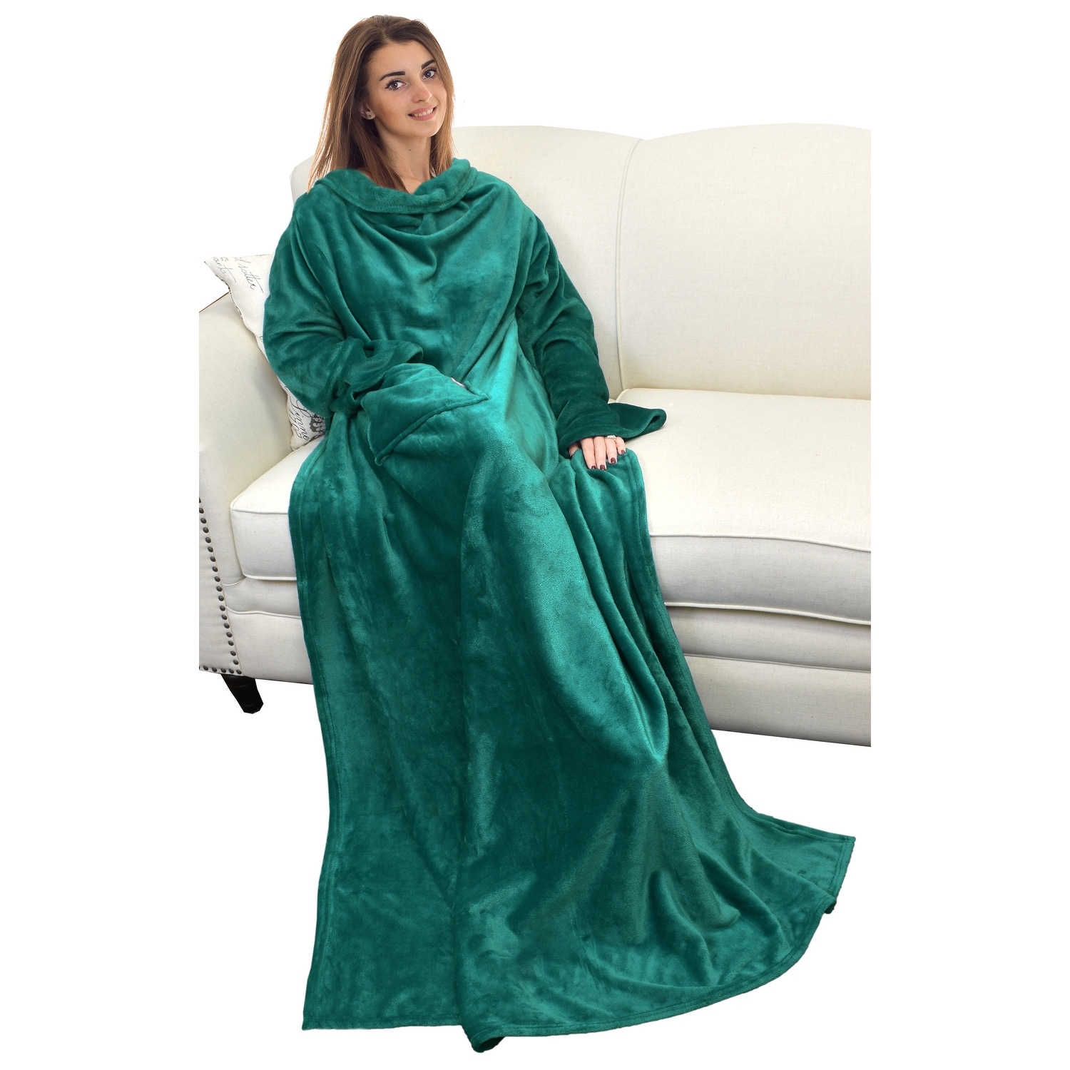 Fleece Blanket with Sleeves and Front Pocket