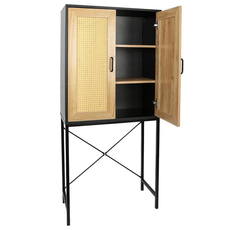 59" High Elegant Cabinet With 2 Rattan Doors