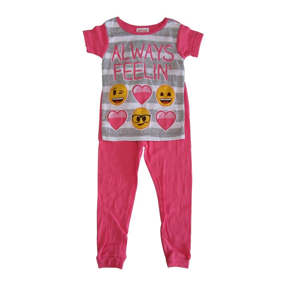 Shop Emoji Girls Pink Stripe Always Feelin Short Sleeve 2 Pcs Pajama Set On Sale Overstock 18163600