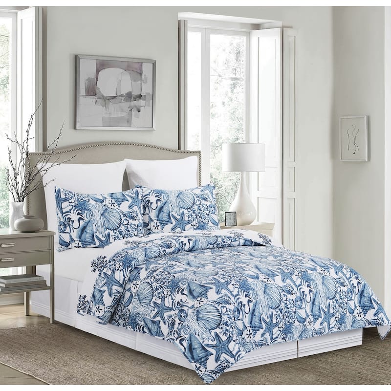 Blue Coast Shells Twin Bedspread