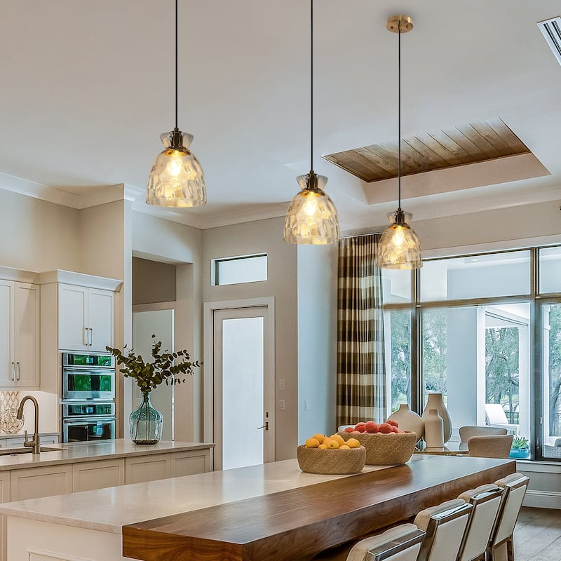 Elisie Modern Glam Waterfall Glass Pendant Light Transitional Hammered Dome Kitchen Island Lighting