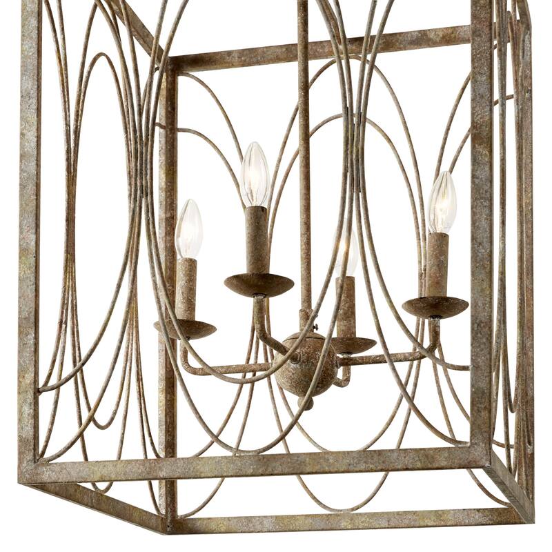 Metal Distressed Caged 8 Light Chandelier with Link Style Chain - Gold - Roche River Decor