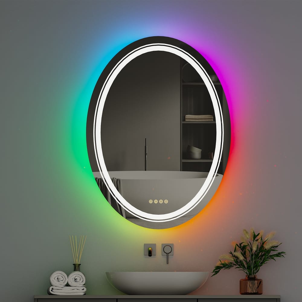 Wall Bathroom Mirror Frameless 8 Color RGB Backlit 3 Front Lighted for Small Medium Extra Large Oversized Mirrors