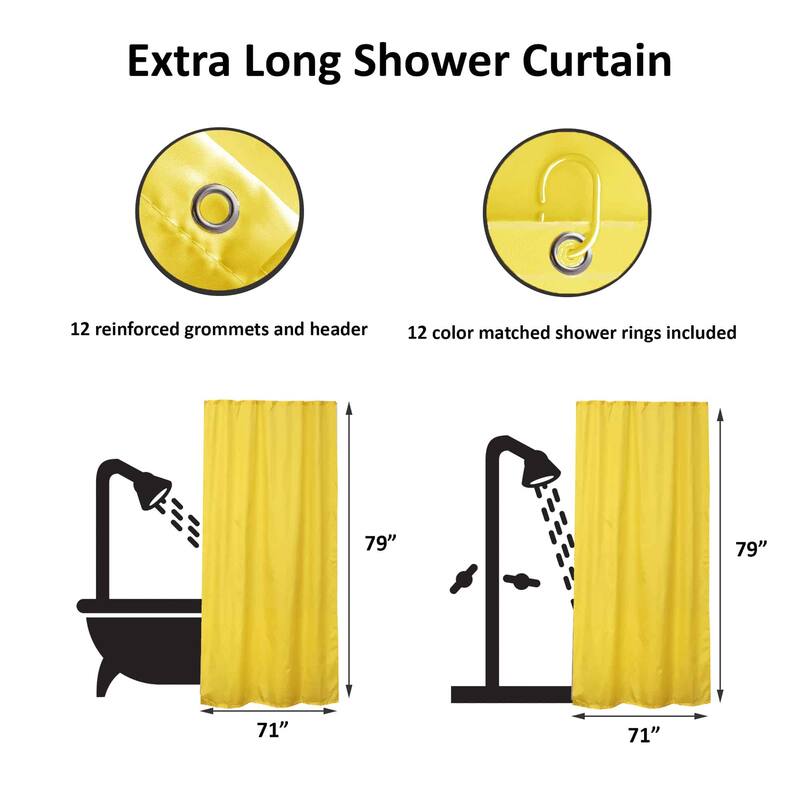Extra Long Shower Curtain Polyester 12 Rings 79"L x 71"W