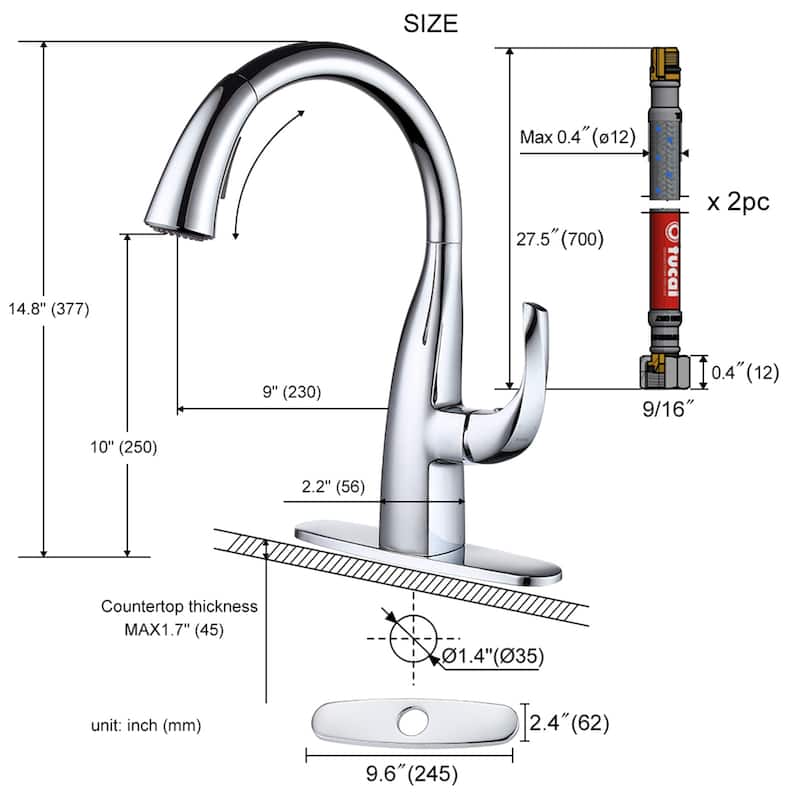 WOWOW Single Handle Gooseneck Kitchen Sink Faucet with Deckplate