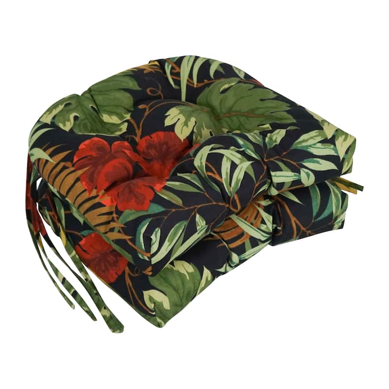 16-inch Rounded Back Tufted Indoor/ Outdoor Chair Cushions (Set of 2) - 16" - Tropique Raven
