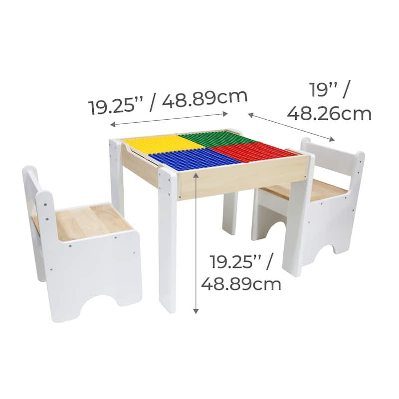 Teamson Kids Wooden Multi-Activity Table with Dry-Erase & Building Block Surface Play Table & Chairs for Toddlers & Kids Room