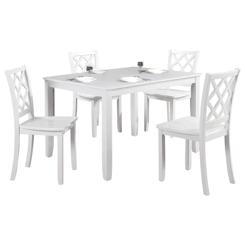 Farmhouse White Rectangular Wood 5-piece Dining Table Set
