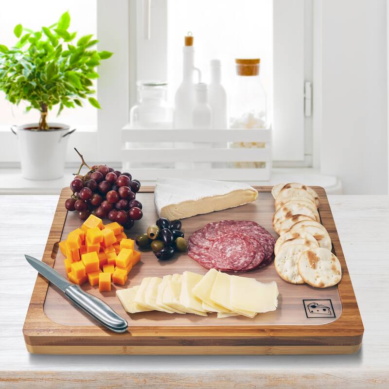 Seville Classics Bamboo Cutting Board and 7 Color-Coded Flexible Cutting Mats