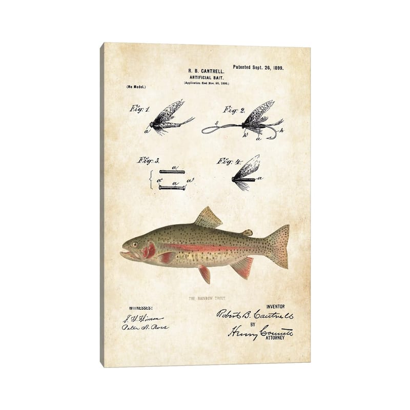 iCanvas "Rainbow Trout Fishing Lure" by Patent77 Canvas Print