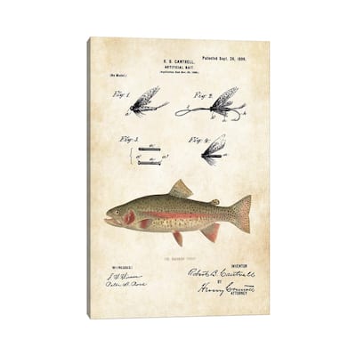 iCanvas "Rainbow Trout Fishing Lure" by Patent77 Canvas Print