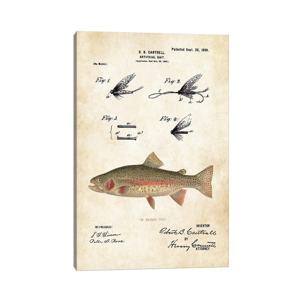 iCanvas "Rainbow Trout Fishing Lure" by Patent77 Canvas Print