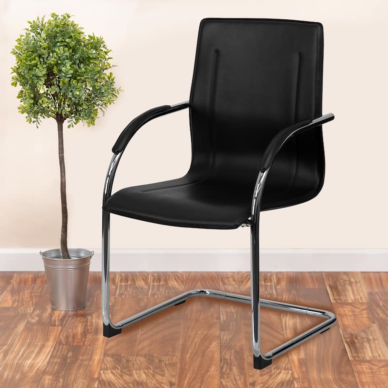 Vinyl Side Reception Chair with Chrome Sled Base - Lobby and Guest Seating