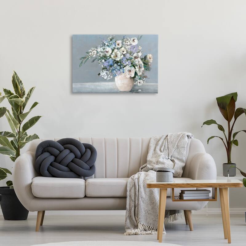 Stupell Elegant Blooms on Blue Canvas Wall Art Design By Sally Swatland