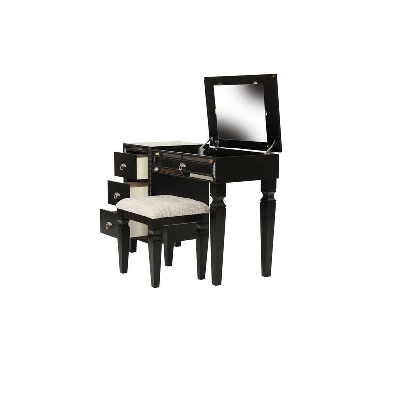 Traditional Formal Black Color Vanity Set Stool Storage Drawers,1pc Bedroom Furniture Set Tufted Seat Stool