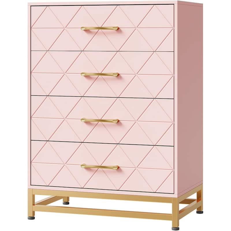 Chest of 4 Drawers Dresser with Metal Handle - Pink