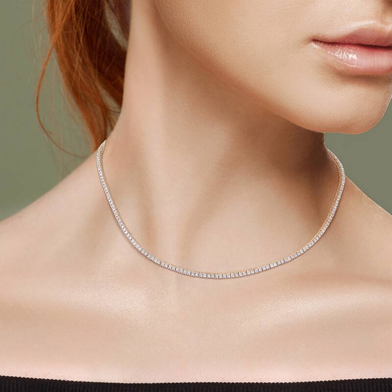 Miadora 2 1/5ct TDW Diamond Tennis Choker Necklace in 14k Yellow Gold, 15 inch
