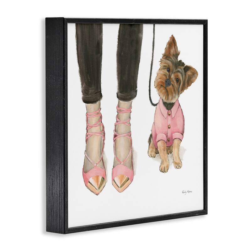 Stupell Glam Dog Walk Heels Fashion Pink Gold Design Framed Wall Art