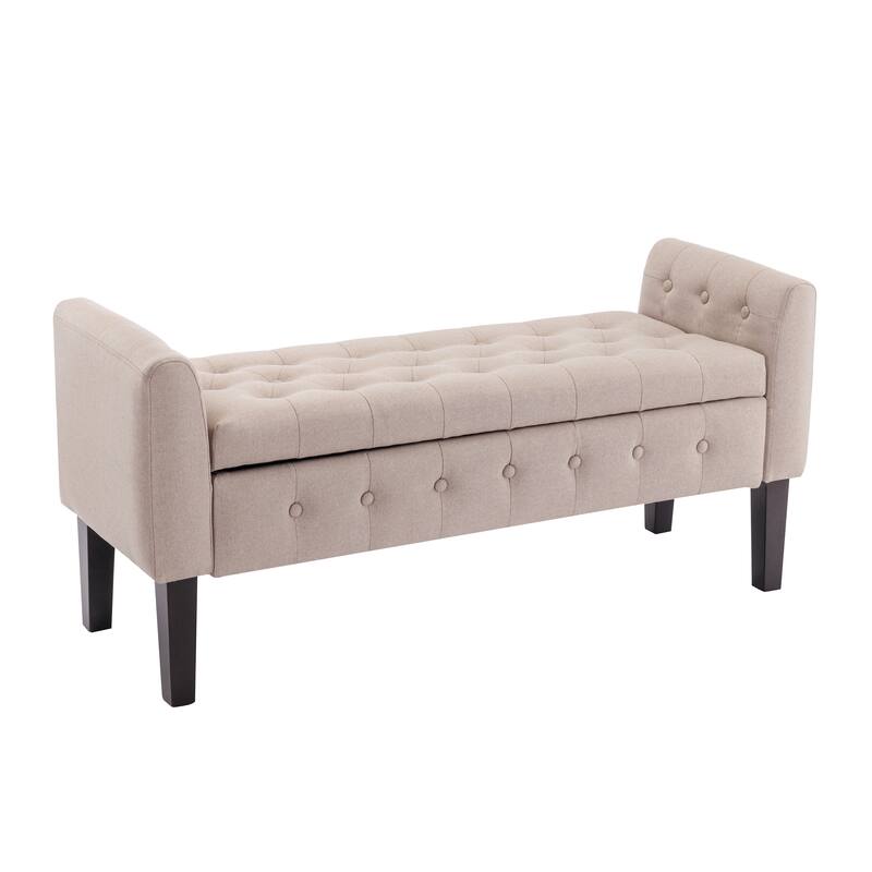 Porthos Home Inari Fabric Flip Top Storage Ottoman Bench with Rubberwood Legs - Beige