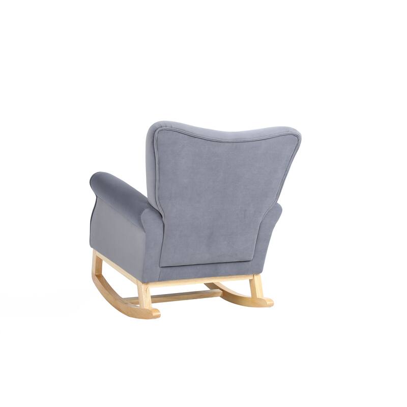 Nursery Chair Grey High Back Rocking Chair Fabric Padded Rocker Modern High Back Armchair with Curved Legs for Bedroom