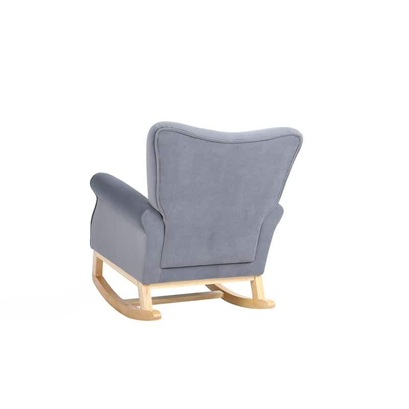 Nursery Rocking Chair with High Back, Modern Baby Room Rocker with Padded Seat, Comfortable Fabric Armchair