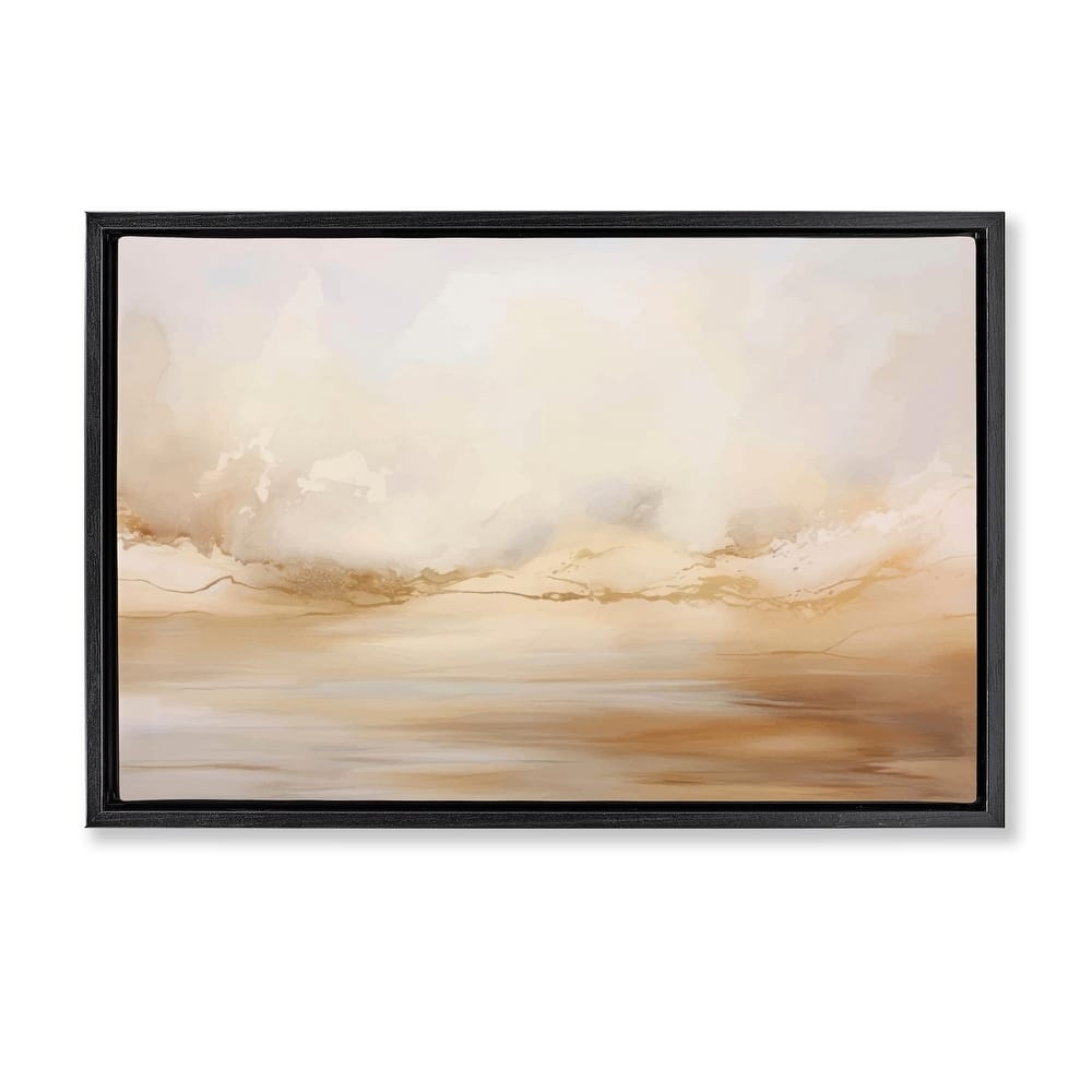 Stupell Neutral Abstract Horizon Line Framed Floater Canvas Wall Art Design By LSR Creative Studio