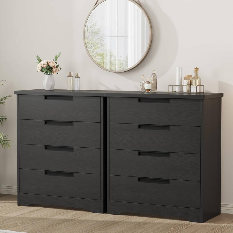 4 Drawer Dresser for Bedroom, Black Chest of Drawers with Embedded Handles Design, Wooden Dresser Organizer for Living Room