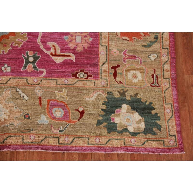 Hand Knotted Oriental 100% Wool Carpet Transitional All-Over Pink Oushak Area Rug - 9' 9'' X 8' 0''
