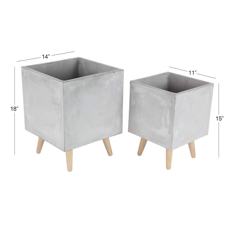White Light Grey or Grey Fiber Clay Boho Modern Planter Pot (Set of 2) - S/2 15", 18"H