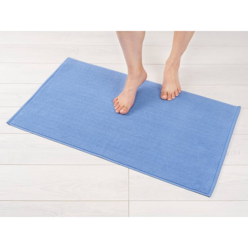 American Soft Linen 100% Cotton Bath Mat Rugs, 17x24 inches Slip Resistant Bottom Base Bath Mats for Bathroom - Sky Blue