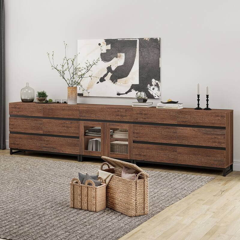 WAMPAT 3 in 1 Modern Dresser with Glass Doors and 3 Drawers, Chest of Drawers for Bedroom