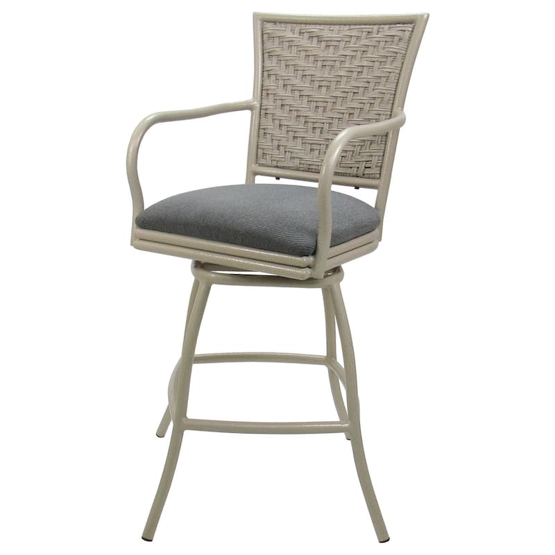 Outdoor Indoor Bar Stool Counter, Bar or Extra Tall - Erin Beige Frame - Dark Grey Linen - Beige - Counter Height