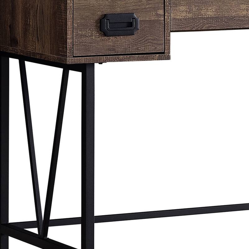 Brown Wood Computer Desk with 2 Drawers, Metal Base and 47 inches Rectangular