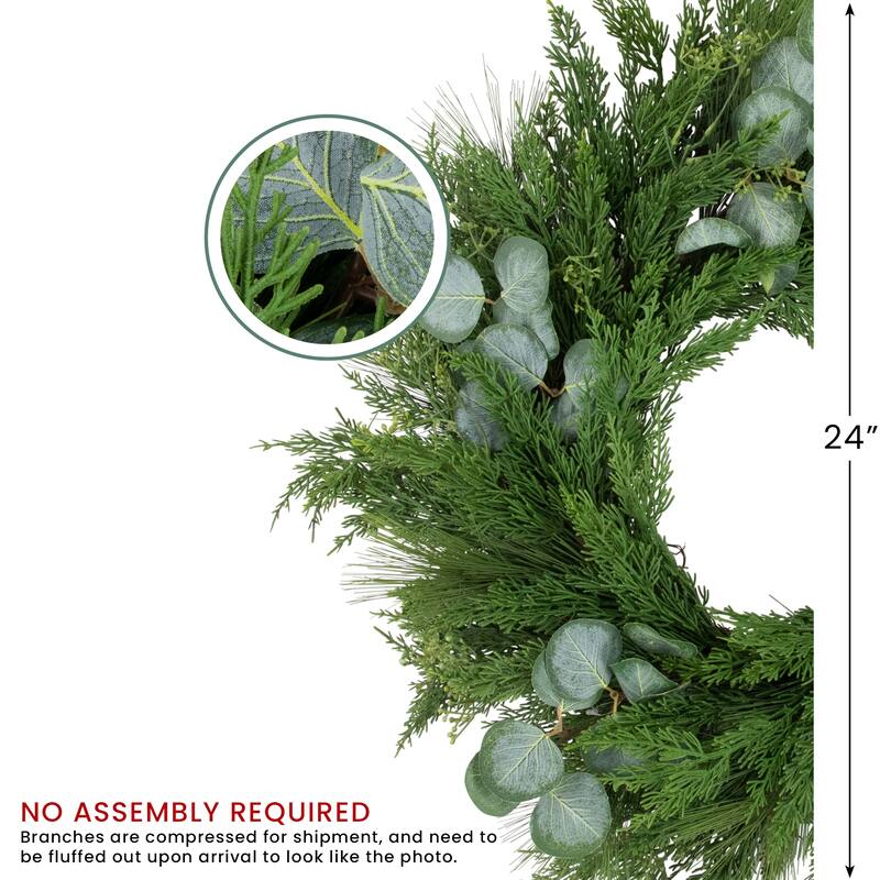 Mixed Pine Eucalyptus Artificial Christmas Wreath 24" Unlit