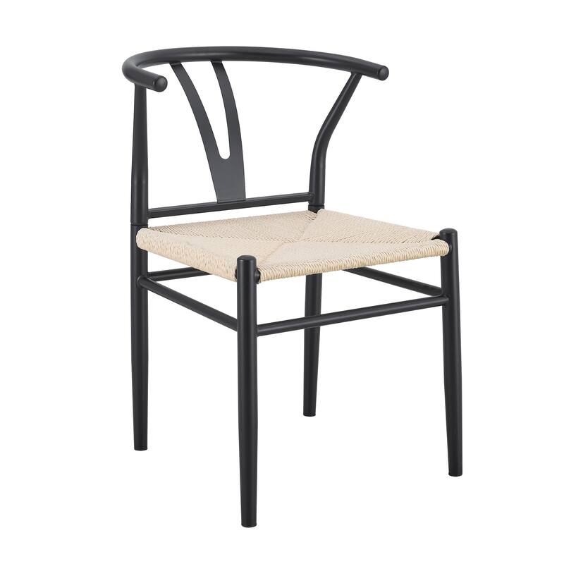 Y-shaped Medieval Style Armchair for Dining Table, Woven Seat (Set of 4)