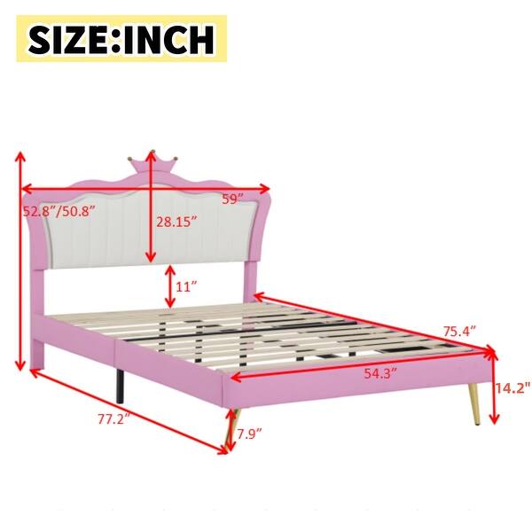 Full Size Upholstered Bed Frame with LED Lights and Crown Headboard