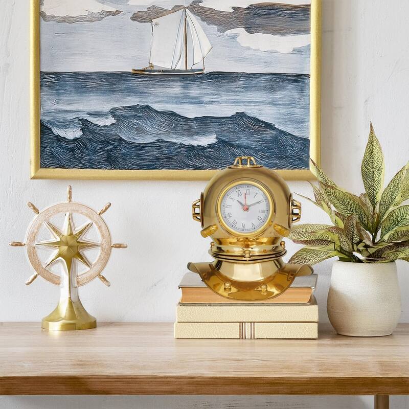 US Navy Mark V 8-inch Diving Helmet Coastal Decor Table Clock