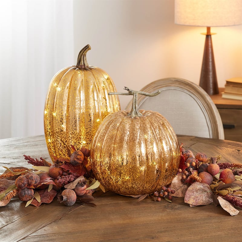 LED Mercury Glass Pumpkin Décor (Set of 2)